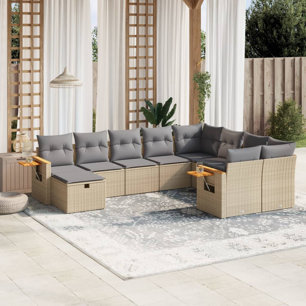 10-tlg. Garten-Sofagarnitur mit Kissen Schwarz Poly Rattan