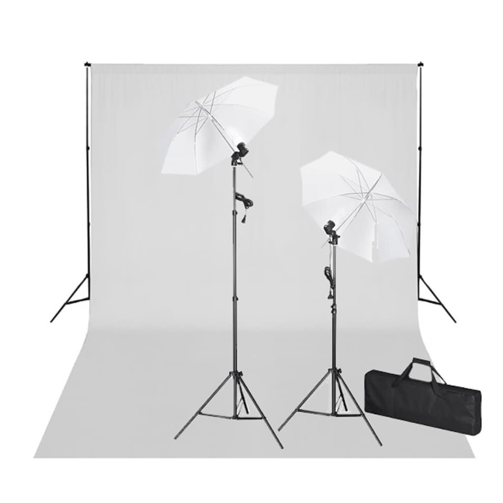 Fotostudio-Set mit Schwarzem Hintergrund 600×300 & Leuchten