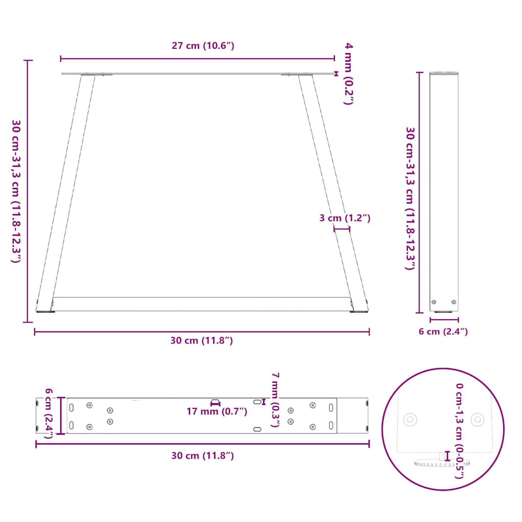 Couchtischbeine V-Form 2 Stück Schwarz 30x(30-31,3) cm Stahl