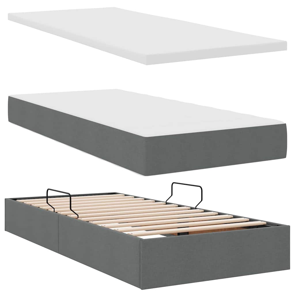 Aufbewahrungsbett mit Matratze Hellgrau 90 x 190 cm Polyester
