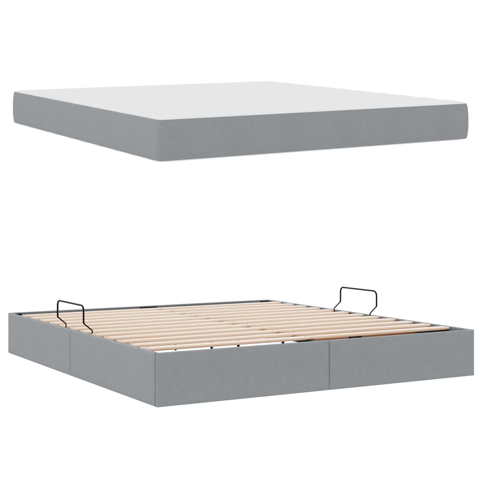 Aufbewahrungsbett mit Matratze Hellgrau 90 x 190 cm Polyester