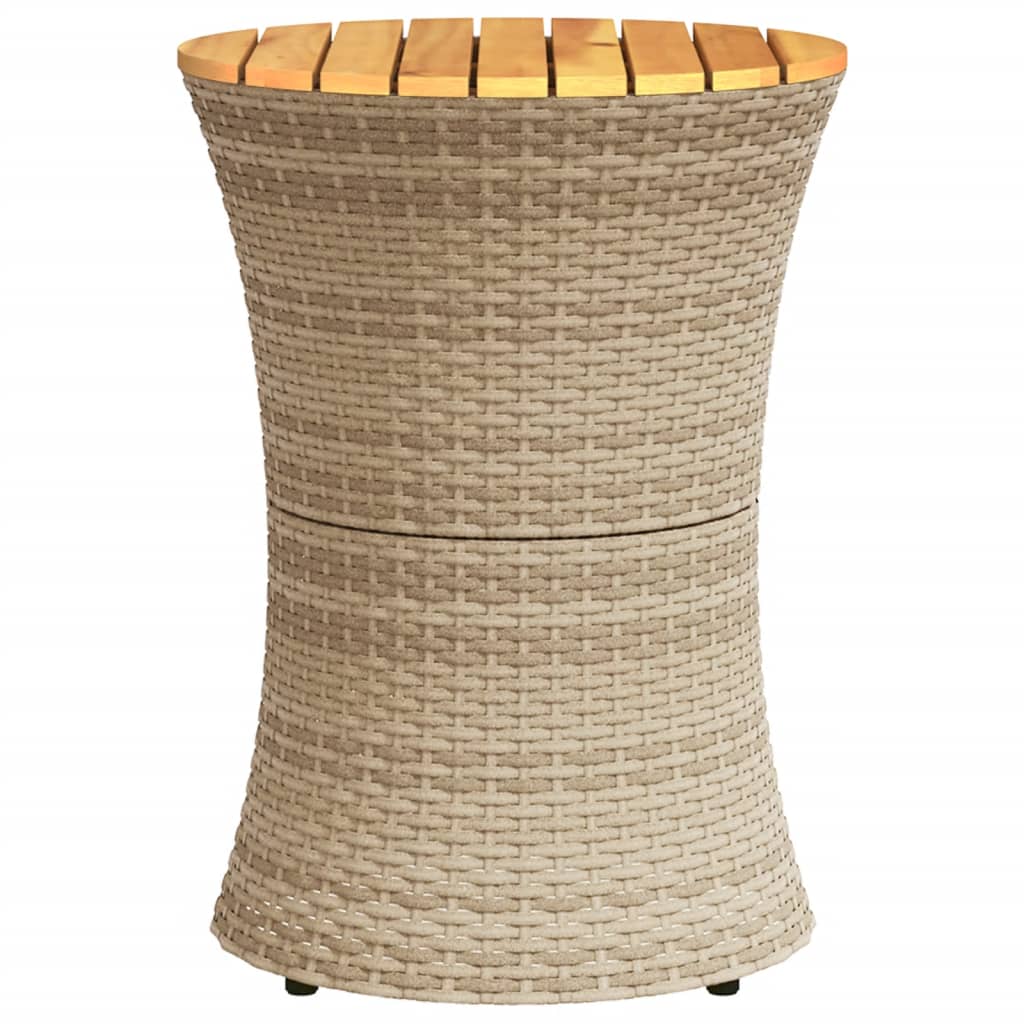 Garten-Beistelltisch Trommelform Schwarz Poly Rattan Massivholz