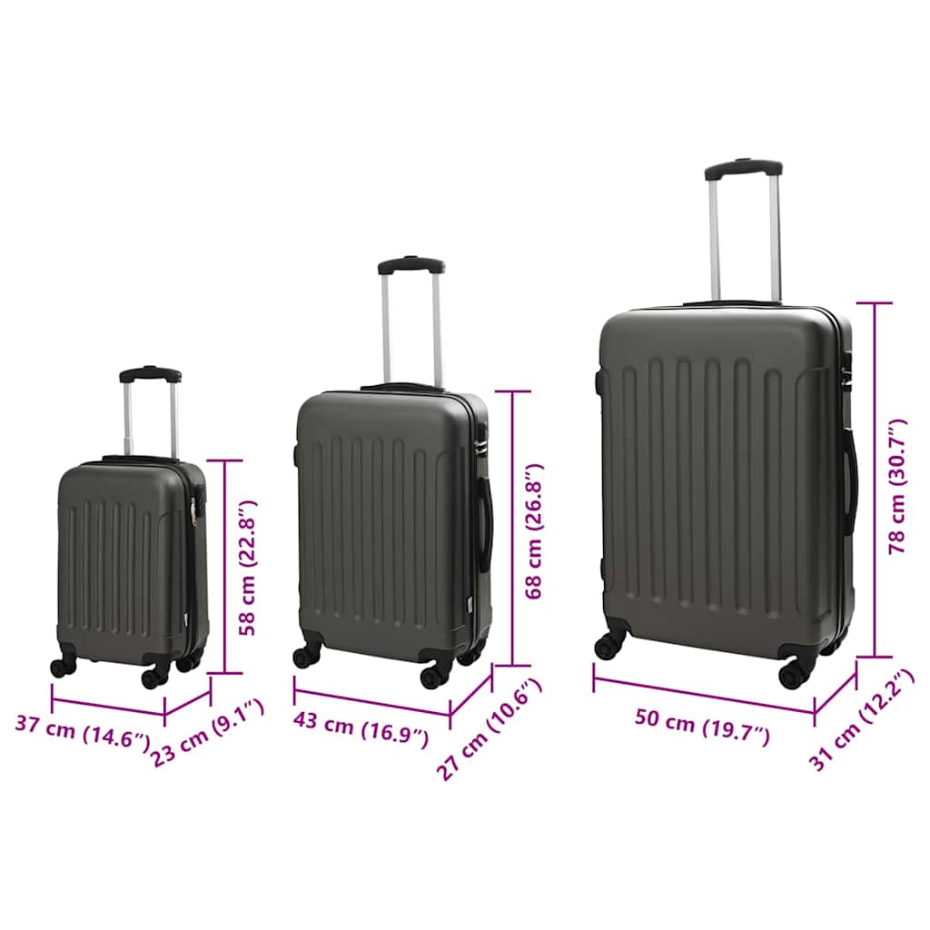 Koffer mit Schloss 3 pcs Schwarz 50 x 31 x 78 cm ABS Kunststoff