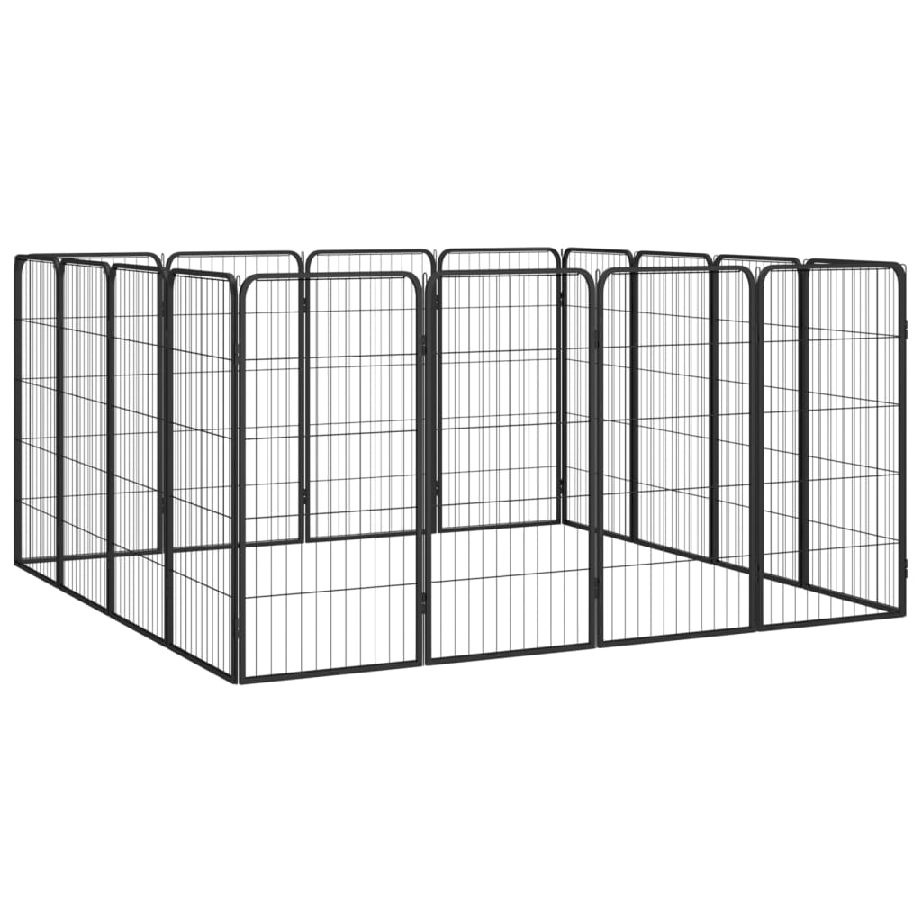 4-tlg. Hundelaufstall Schwarz 50x100cm Stahl Pulverbeschichtung