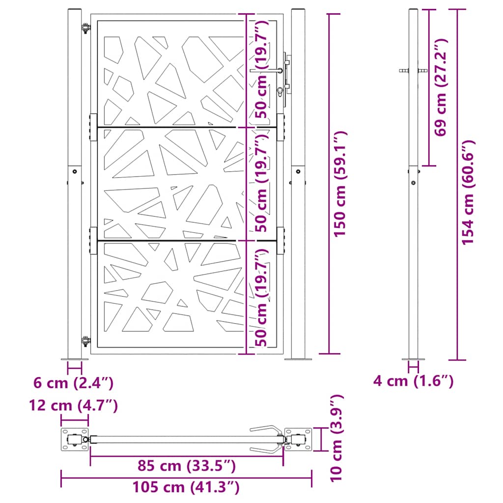 Gartentor Schwarz 100x100 cm Stahl Lichtdesign