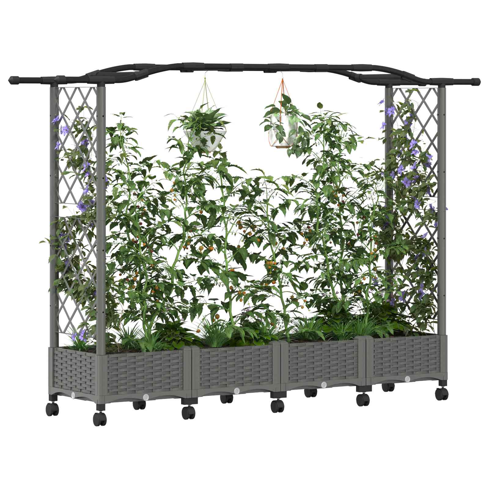 Hochbeet mit Rankgitter und Dach Braun 124 x 40 x 123 cm PP