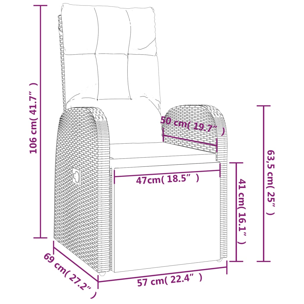Garten-Liegestühle mit Kissen 2 Stk. Grau Poly Rattan