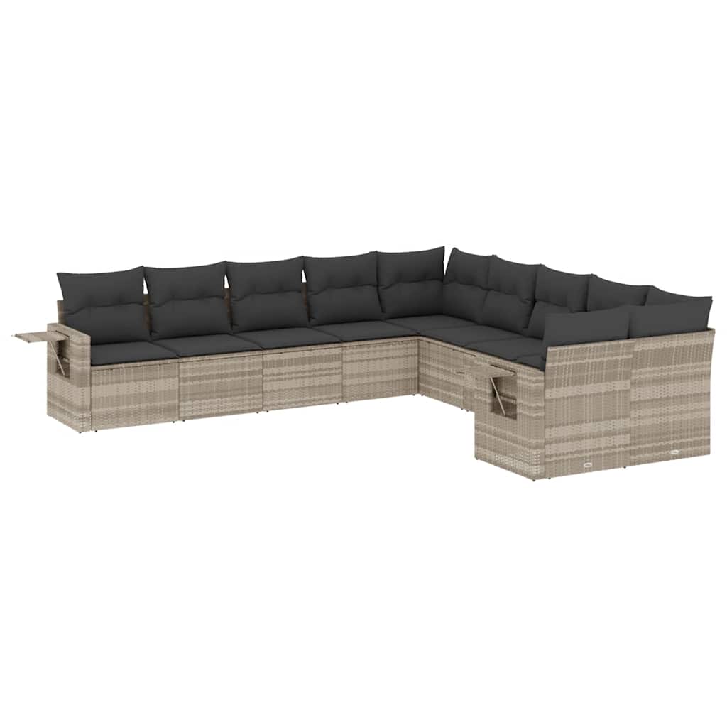 10-tlg. Garten-Sofagarnitur mit Kissen Schwarz Poly Rattan
