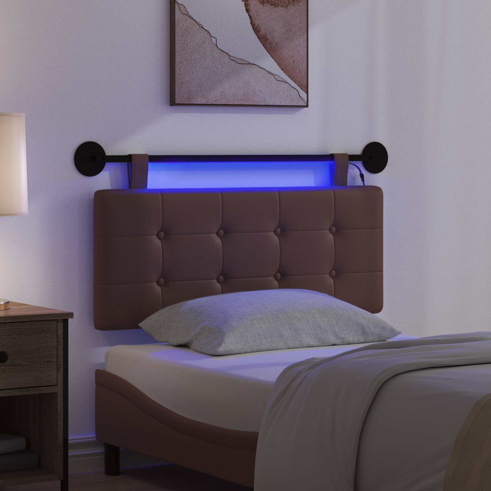 Hängendes Kopfteil Mit LED Licht Creme Kunstleder