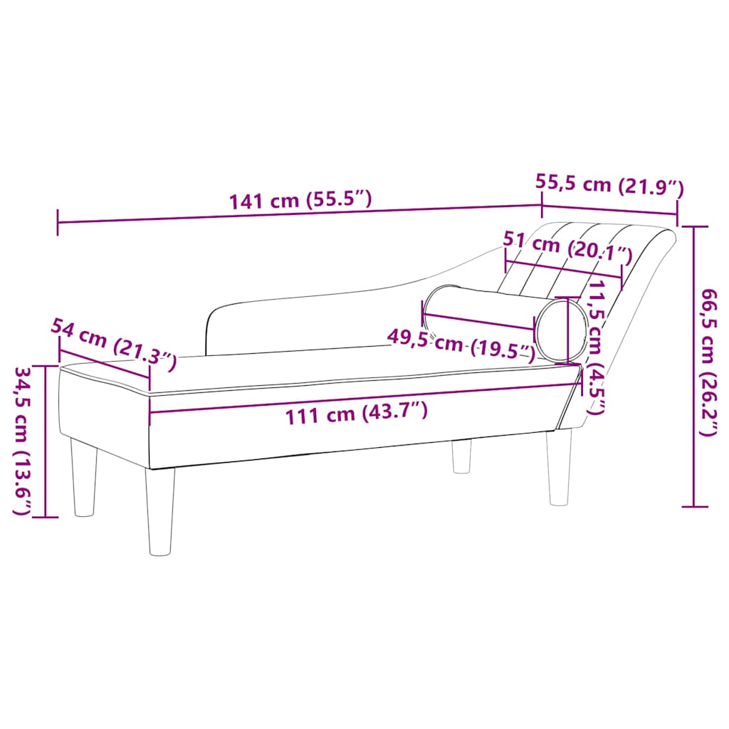 Chaiselongue mit Kissen Rosa Samt