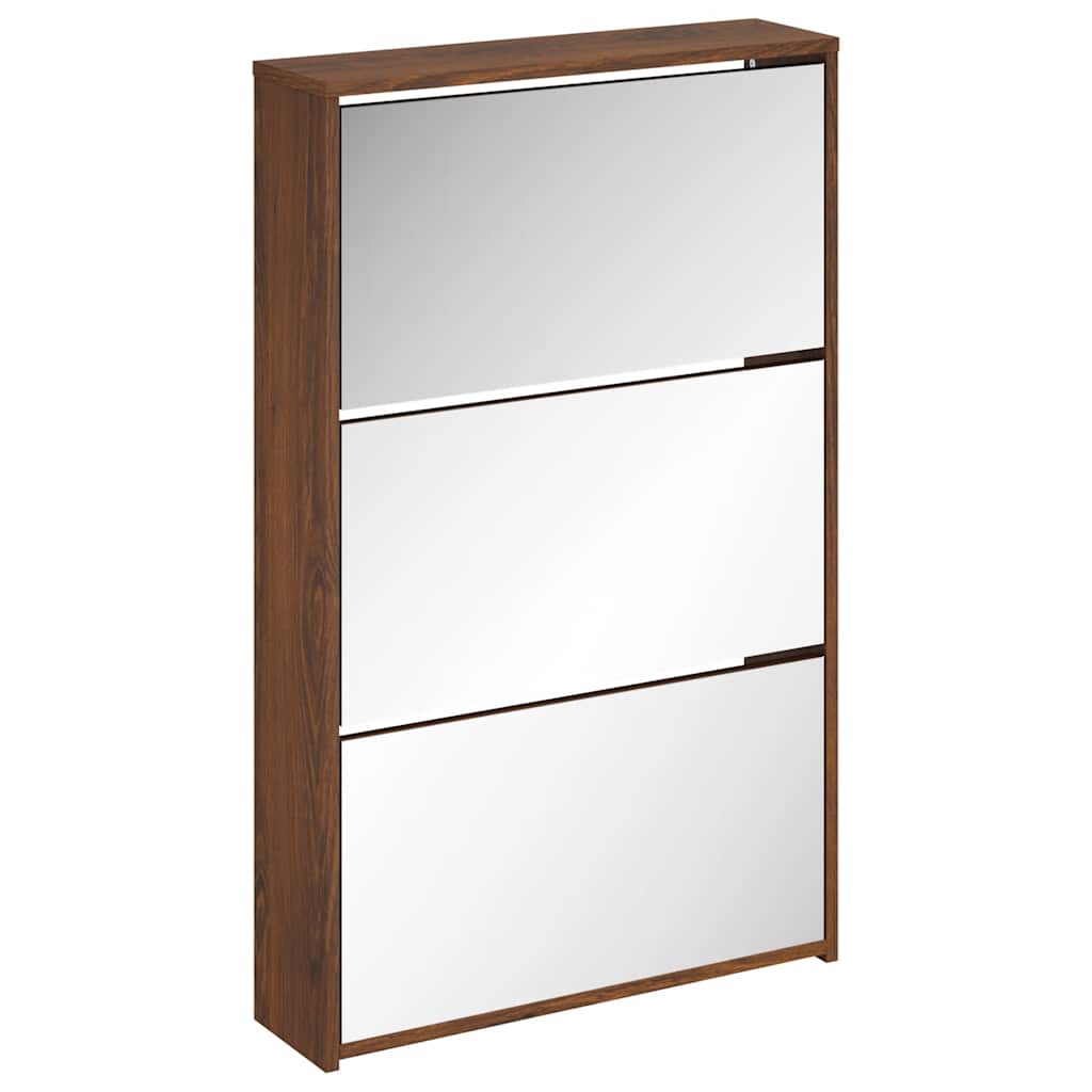Schuhschrank mit 2 Fächern Spiegel Eiche-Optik 63x17x67 cm