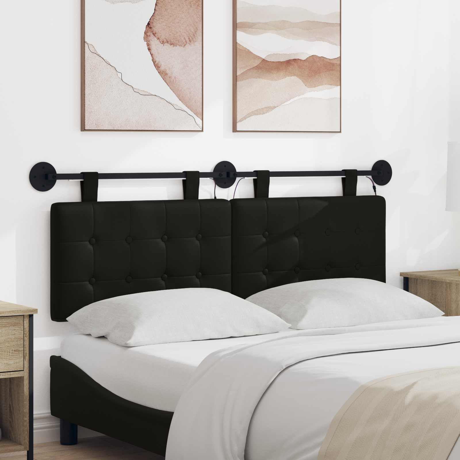 Hängendes Kopfteil Mit LED Licht Creme Kunstleder