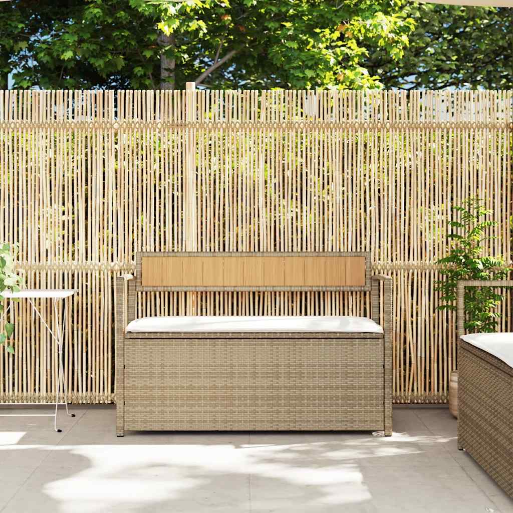 Gartenbank mit Stauraum und Kissen Schwarz Poly Rattan