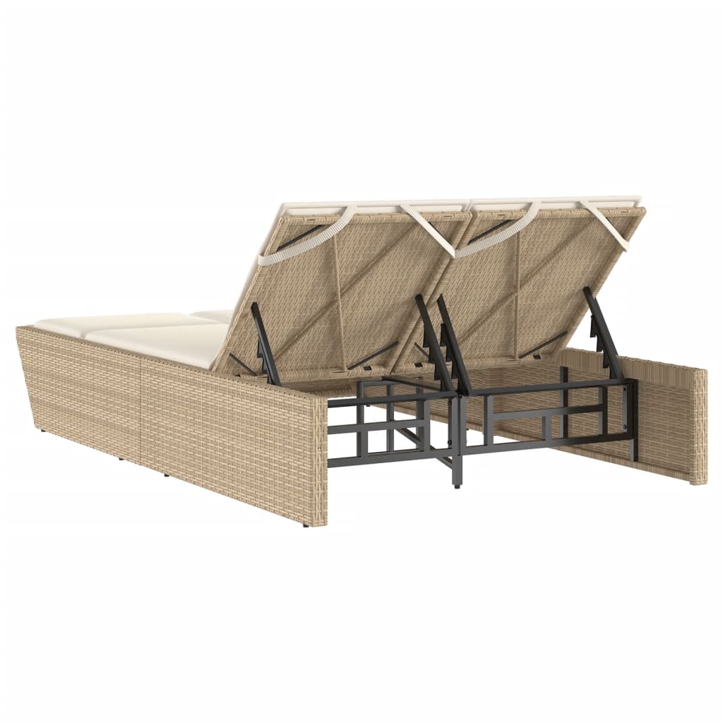 Doppel-Sonnenliege mit Kissen Schwarz Poly Rattan
