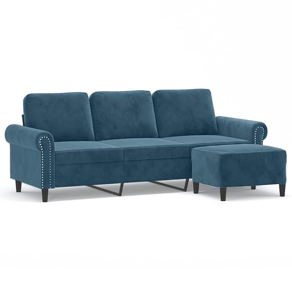 3-Sitzer-Sofa mit Hocker Hellgrau 180 cm Samt
