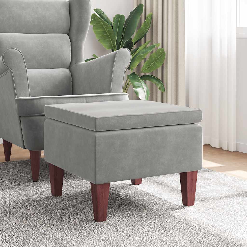 Hocker mit Holzbeinen Dunkelgrau Samt