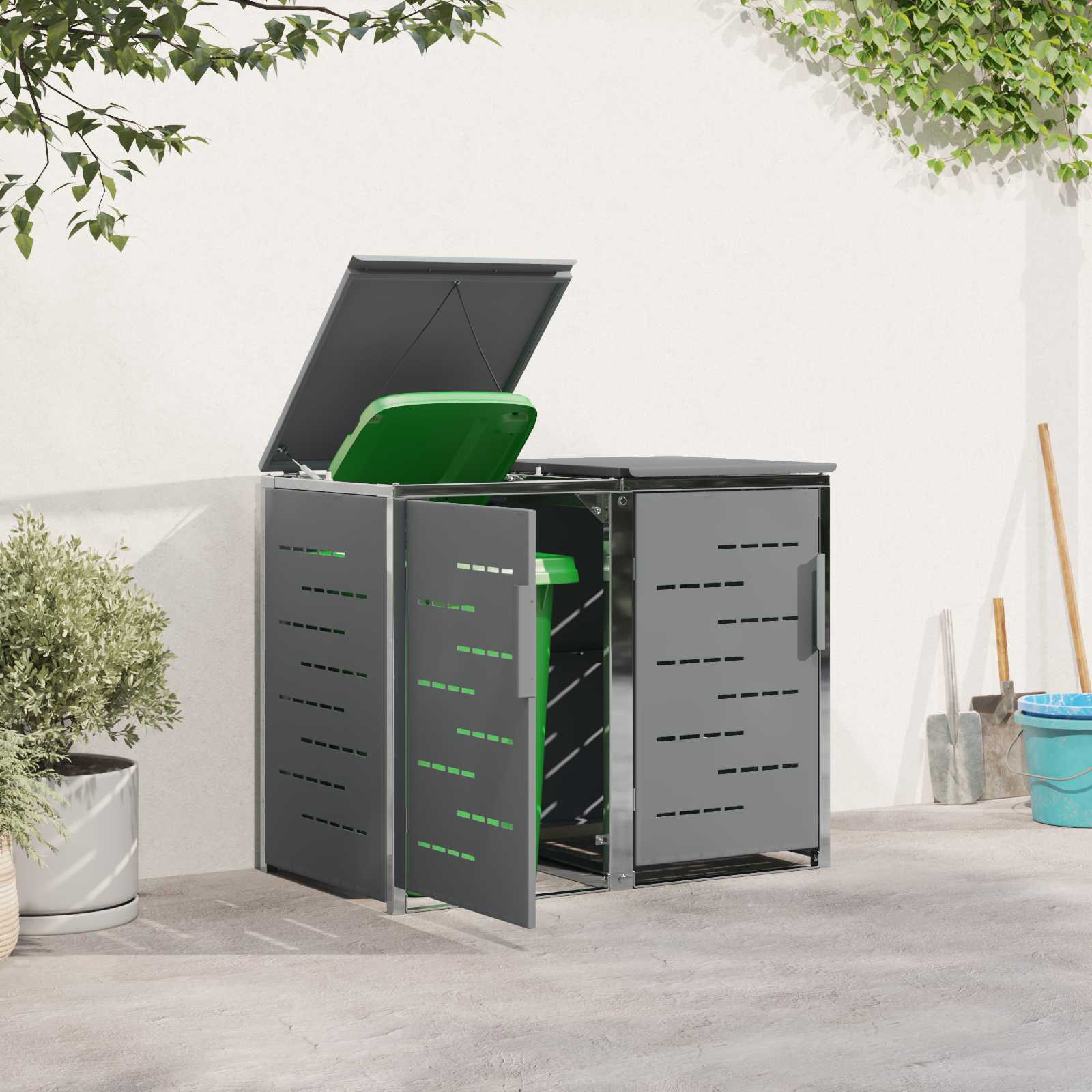 Mülltonnenbox for 2 Bins 240L Edelstahl Schwarz