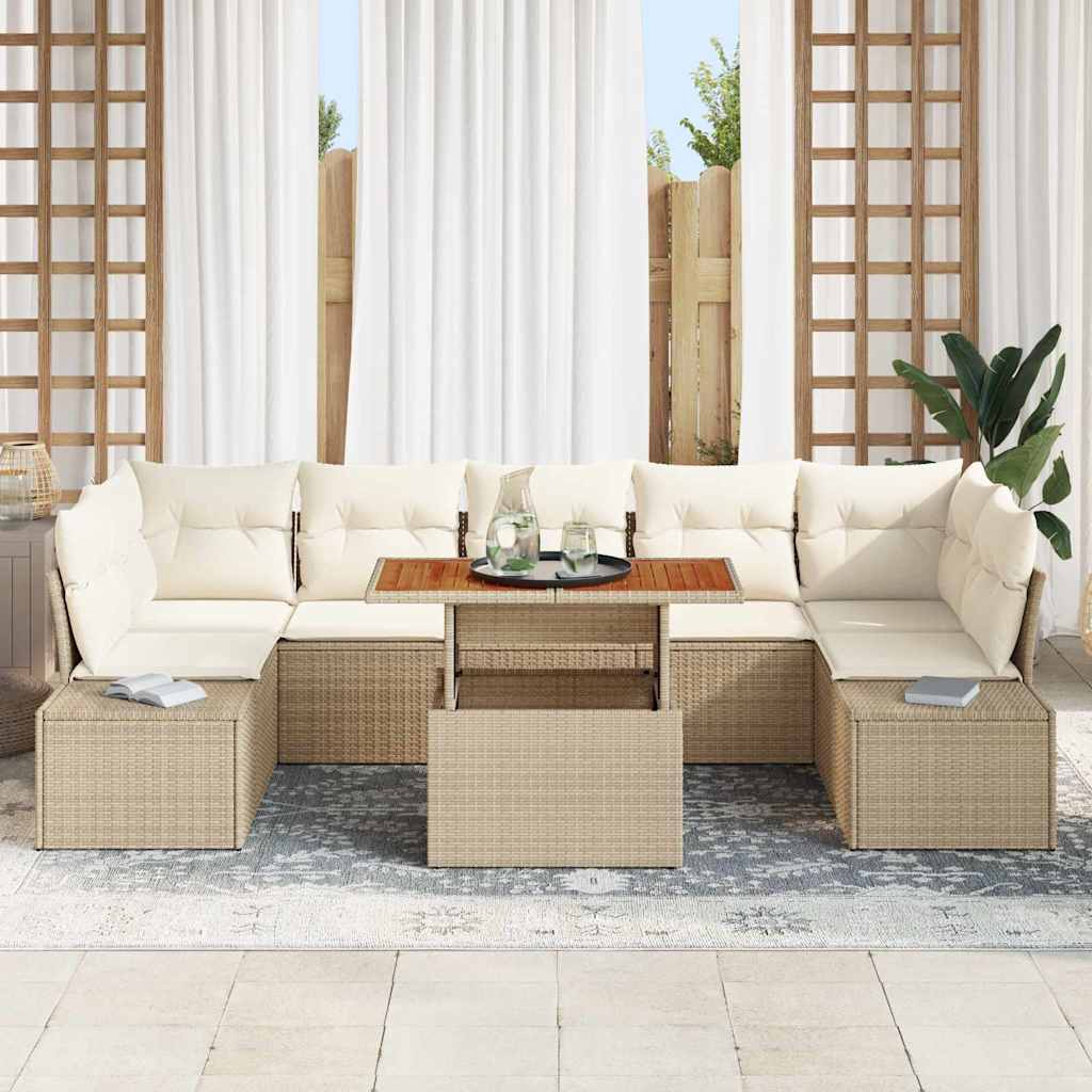 Garten Essgruppe mit Kissen 8 pcs Schwarz und Creme