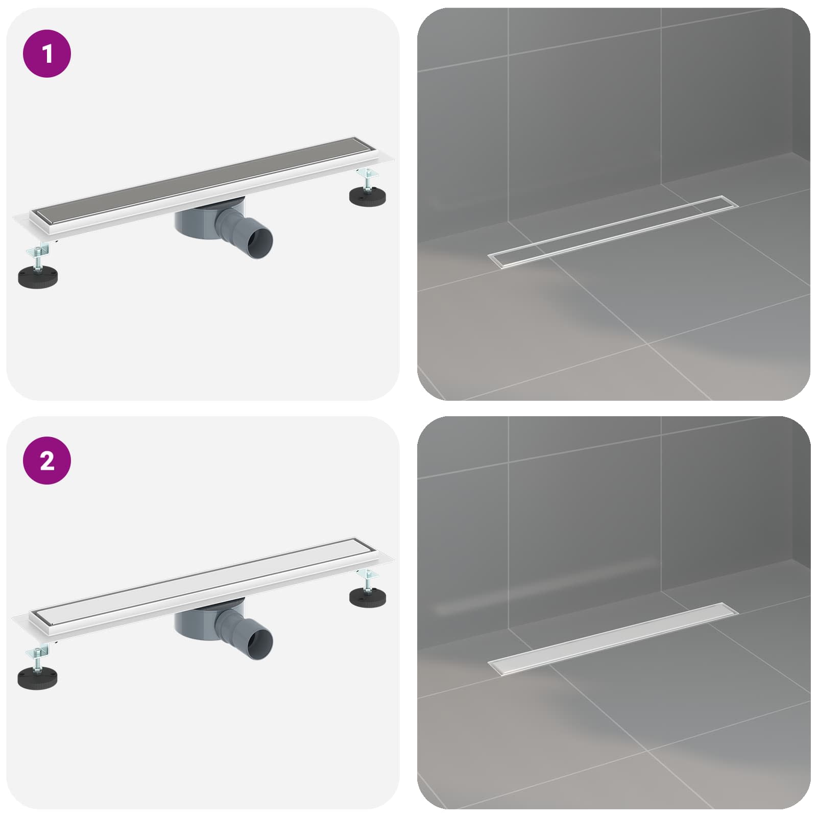 Duschablauf 2-in-1 mit 360° Siphon Silber 54 x 11 x 9,5 cm