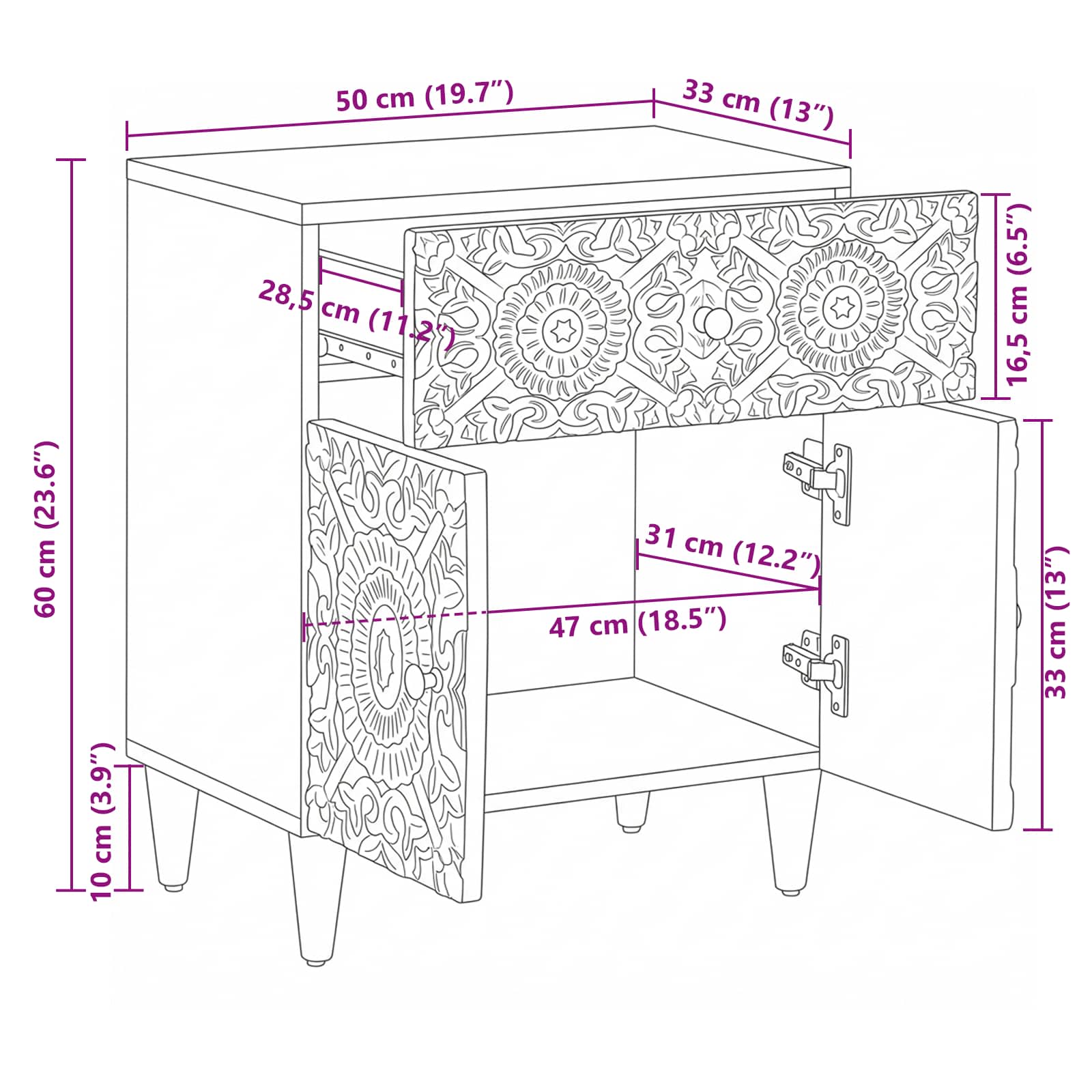 Bettkasten Braun 50 x 33 x 60 cm Massivholz Mango