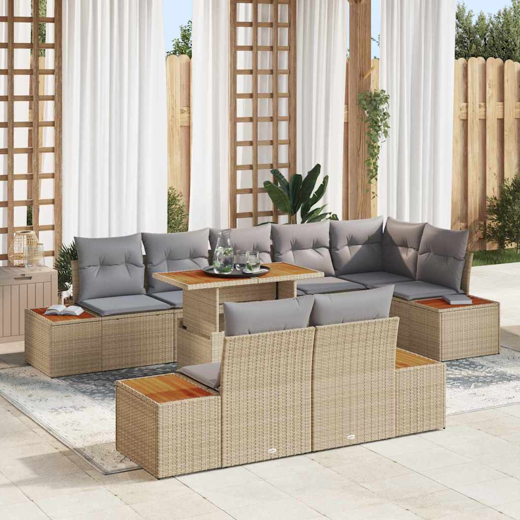 Garten Essgruppe mit Kissen 9 pcs Schwarz und Beige