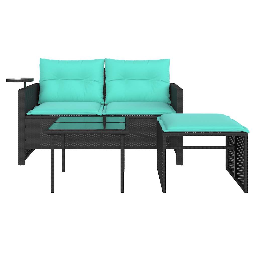 3-teiliges Gartensofa-Set mit Kissen, grau, Polyrattan