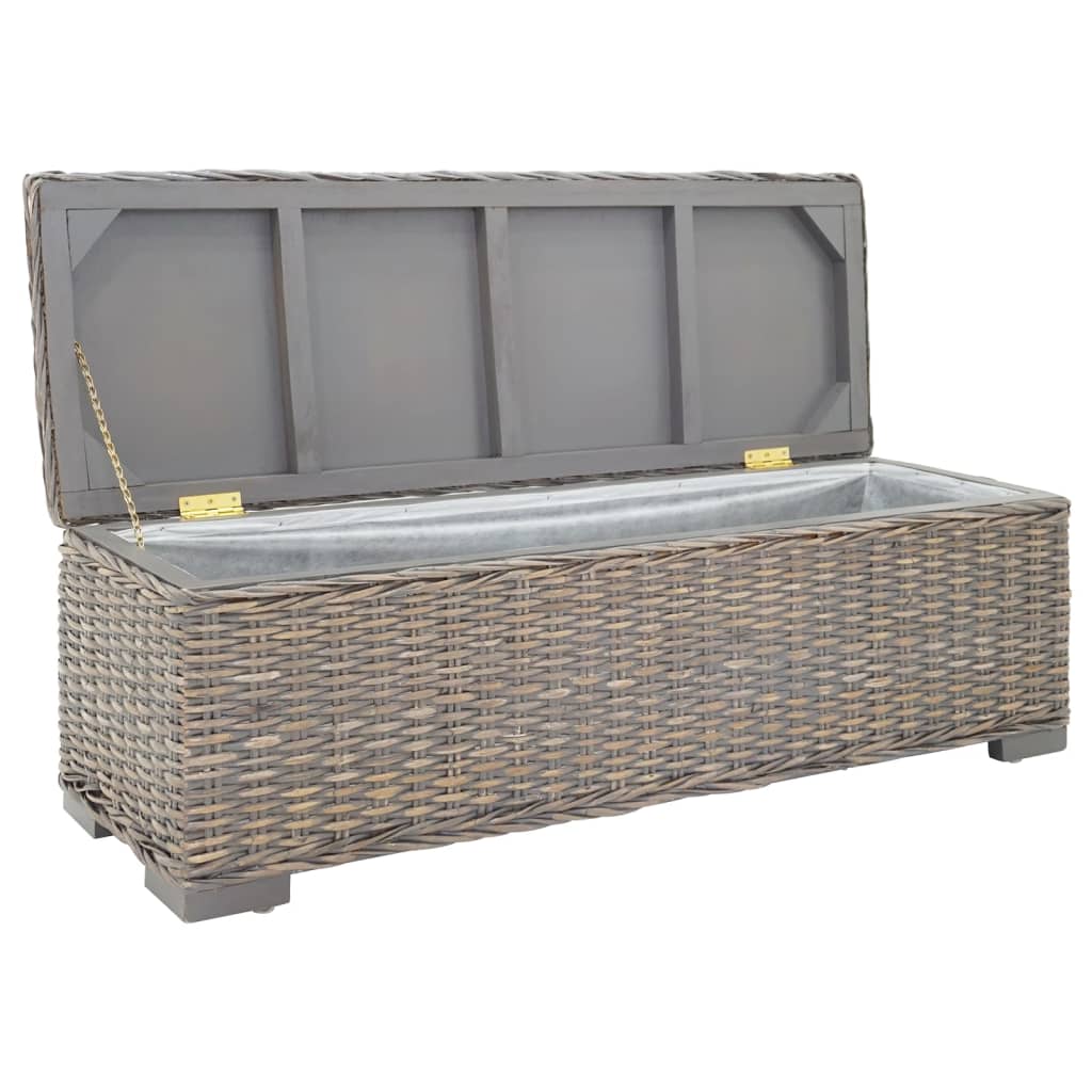 Truhe Weiß 110 cm Natur Kubu Rattan & Massivholz Mahagoni