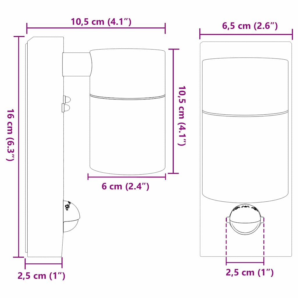 Außenwandleuchte Silber 6,5 x 10,5 x 16 cm Edelstahl und Glas