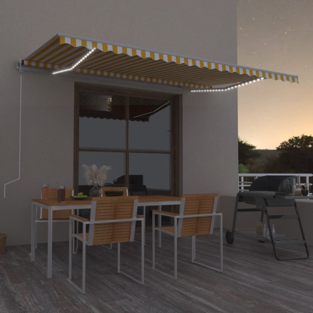Markise Manuell Einziehbar mit LED 300x250 cm Blau und Weiß