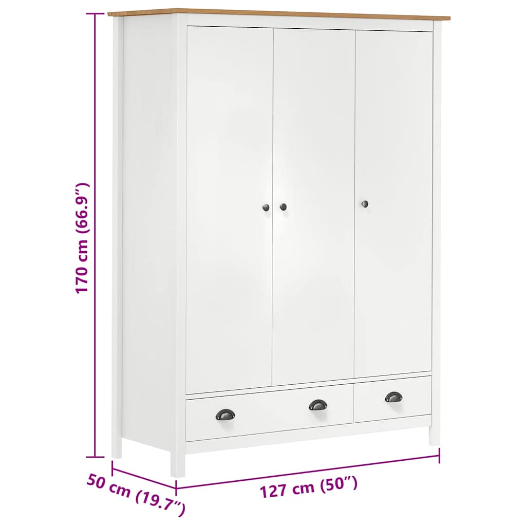 Kleiderschrank mit 3 Türen Hill 127x50x170cm Massivholz Kiefer