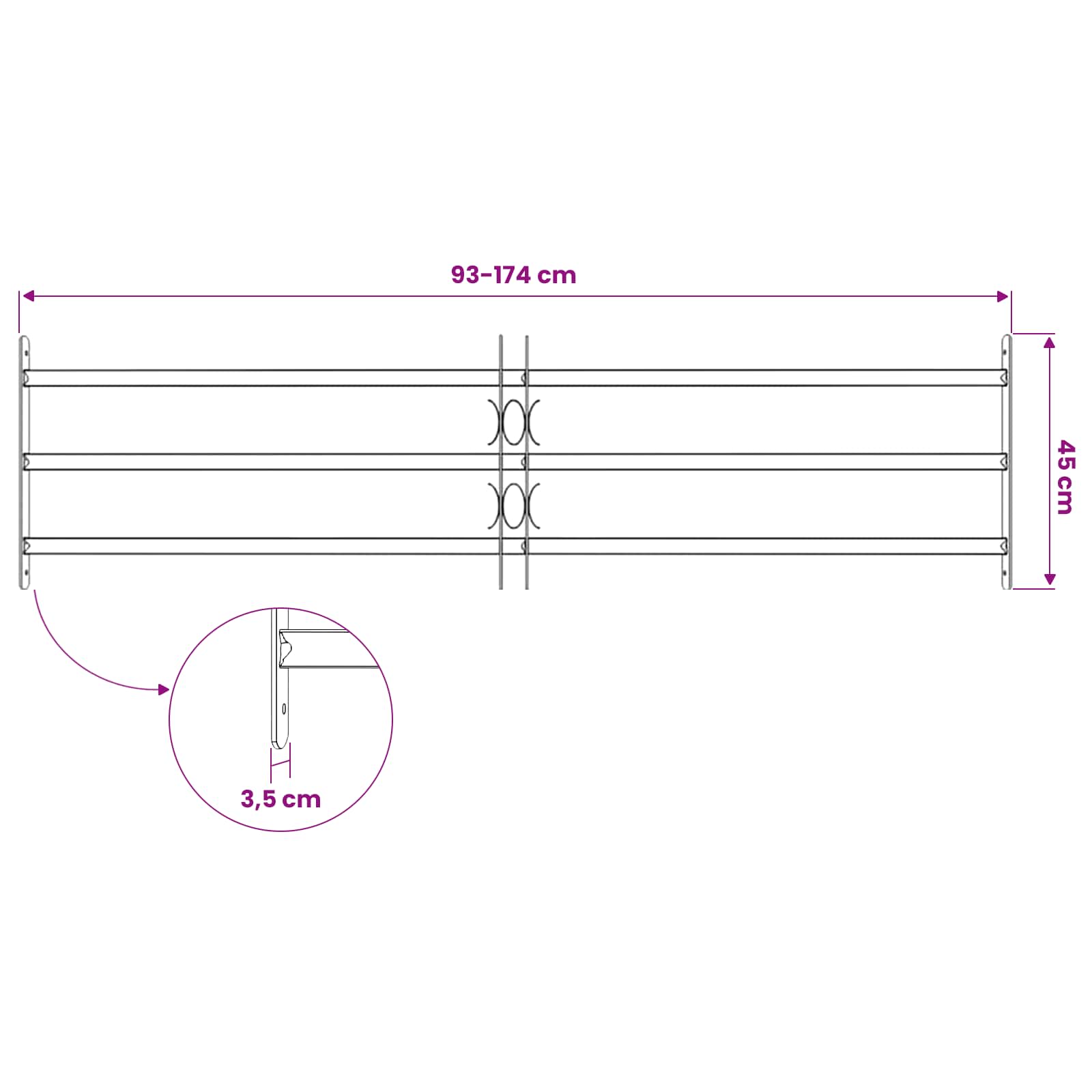 Fenstergitter 76 x 30 cm Pulverbeschichteter Stahl Schwarz