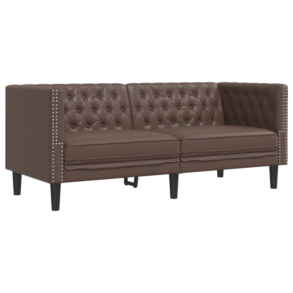3-tlg. Chesterfield-Sofa-Set Schwarz Kunstleder