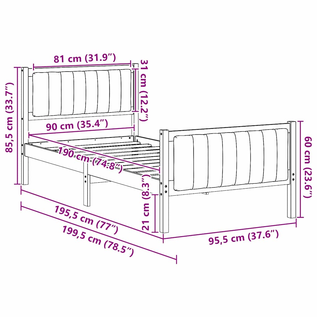 Bettgestell Braun und hellgrau 200 x 200 cm Massivholz Kiefer