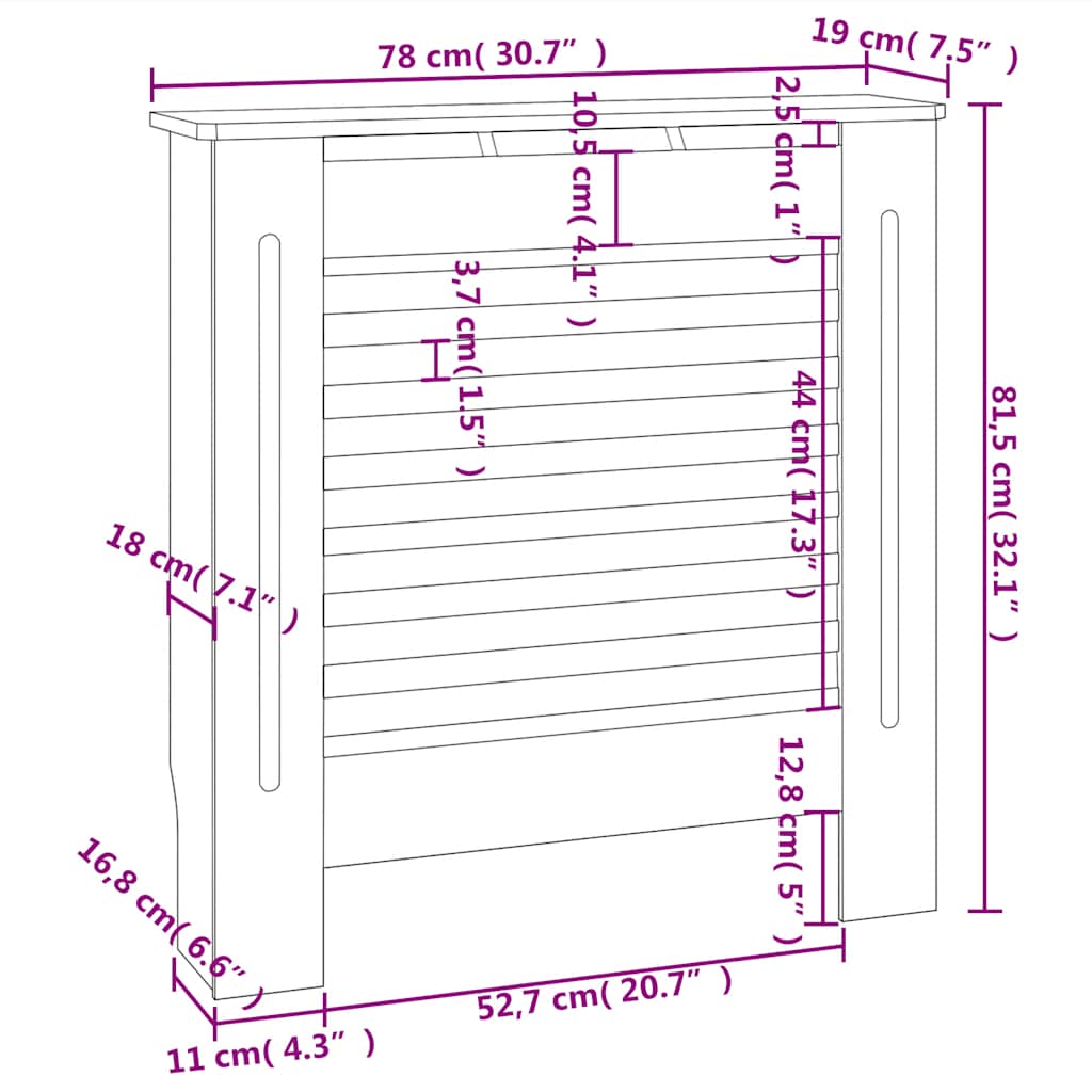 Heizkörperabdeckung Weiß 112×19×81,5 cm MDF