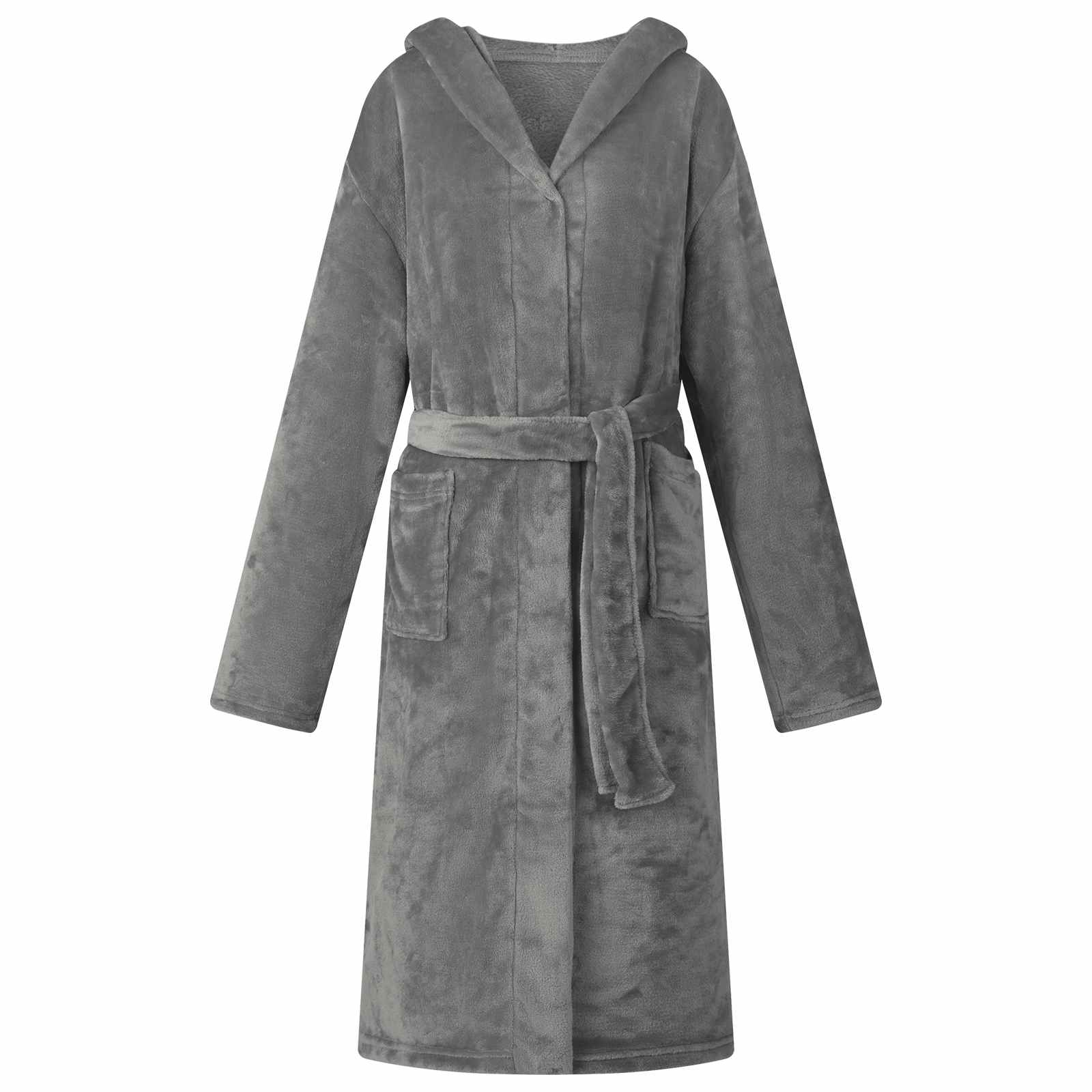 Bademantel Hoodie Beige S Flanell
