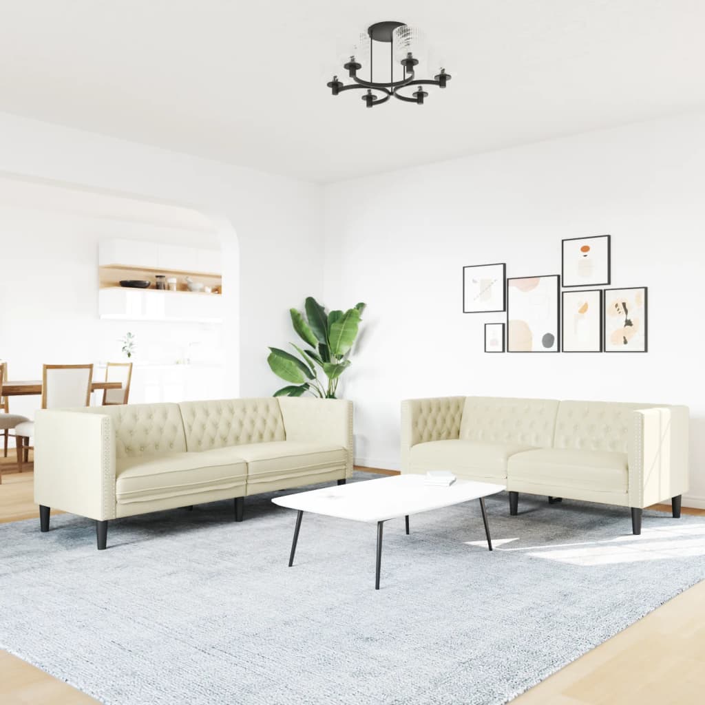 3-tlg. Chesterfield-Sofa-Set Schwarz Kunstleder