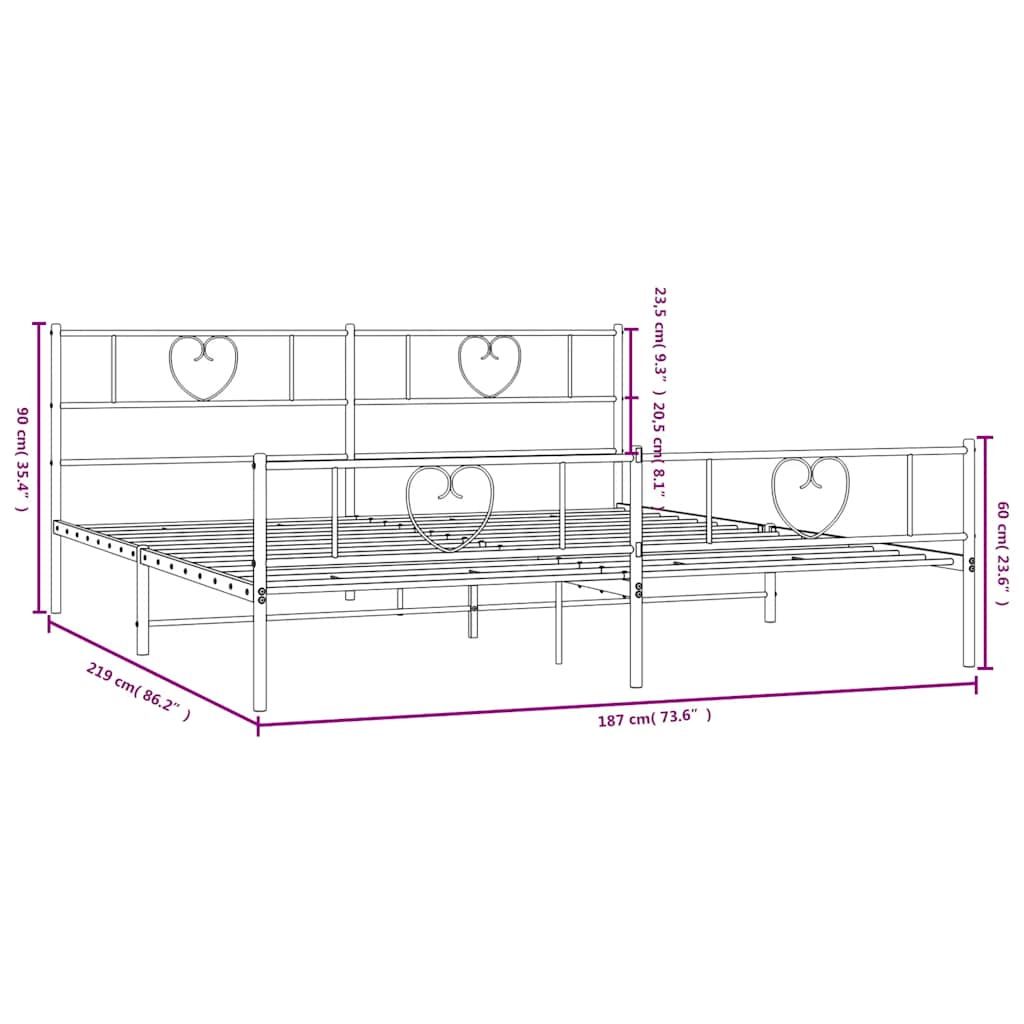 Bettgestell mit Kopfteil Metall Schwarz 100x190 cm