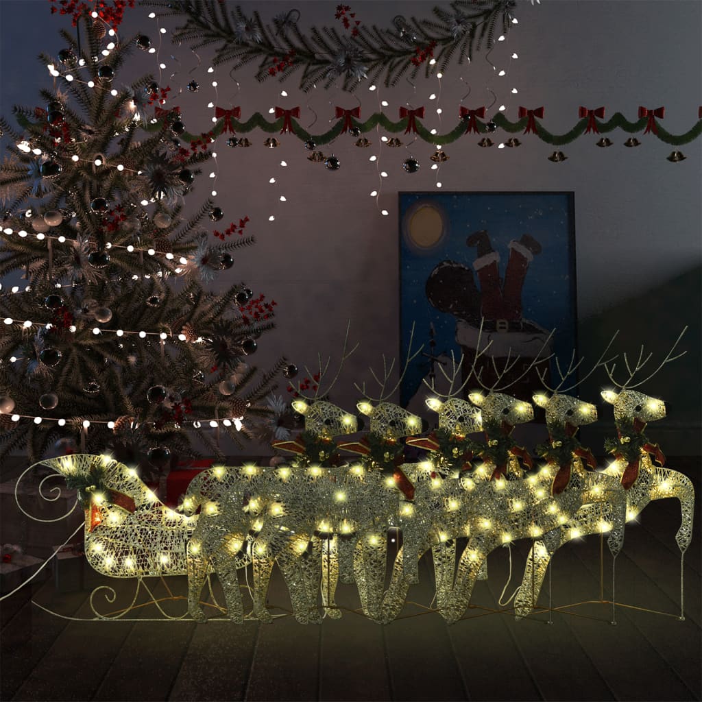 Weihnachtsdeko Rentier & Schlitten 60 LEDs Outdoor Golden