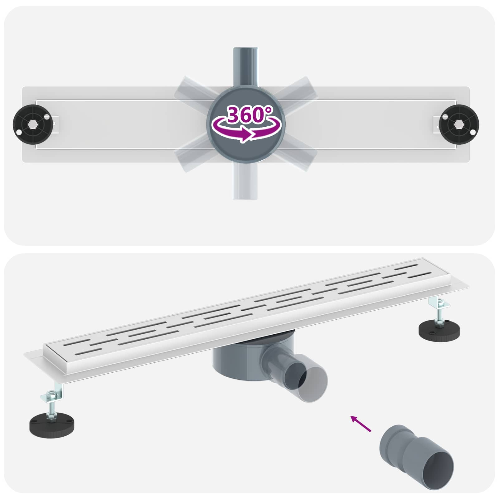 Duschabfluss mit Glashülle und 360° Siphon Schwarz 50 cm