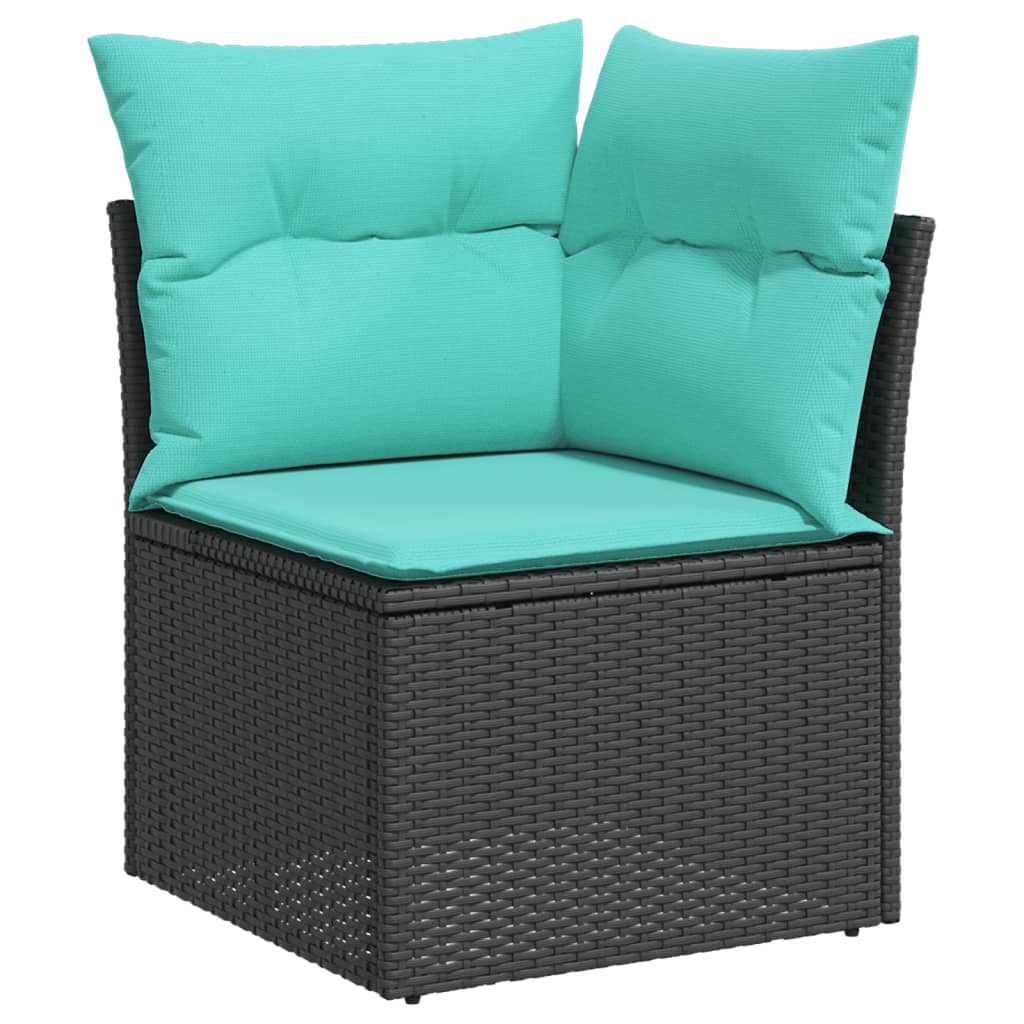 4-teiliges Gartensofa-Set mit Kissen, schwarzes Polyrattan