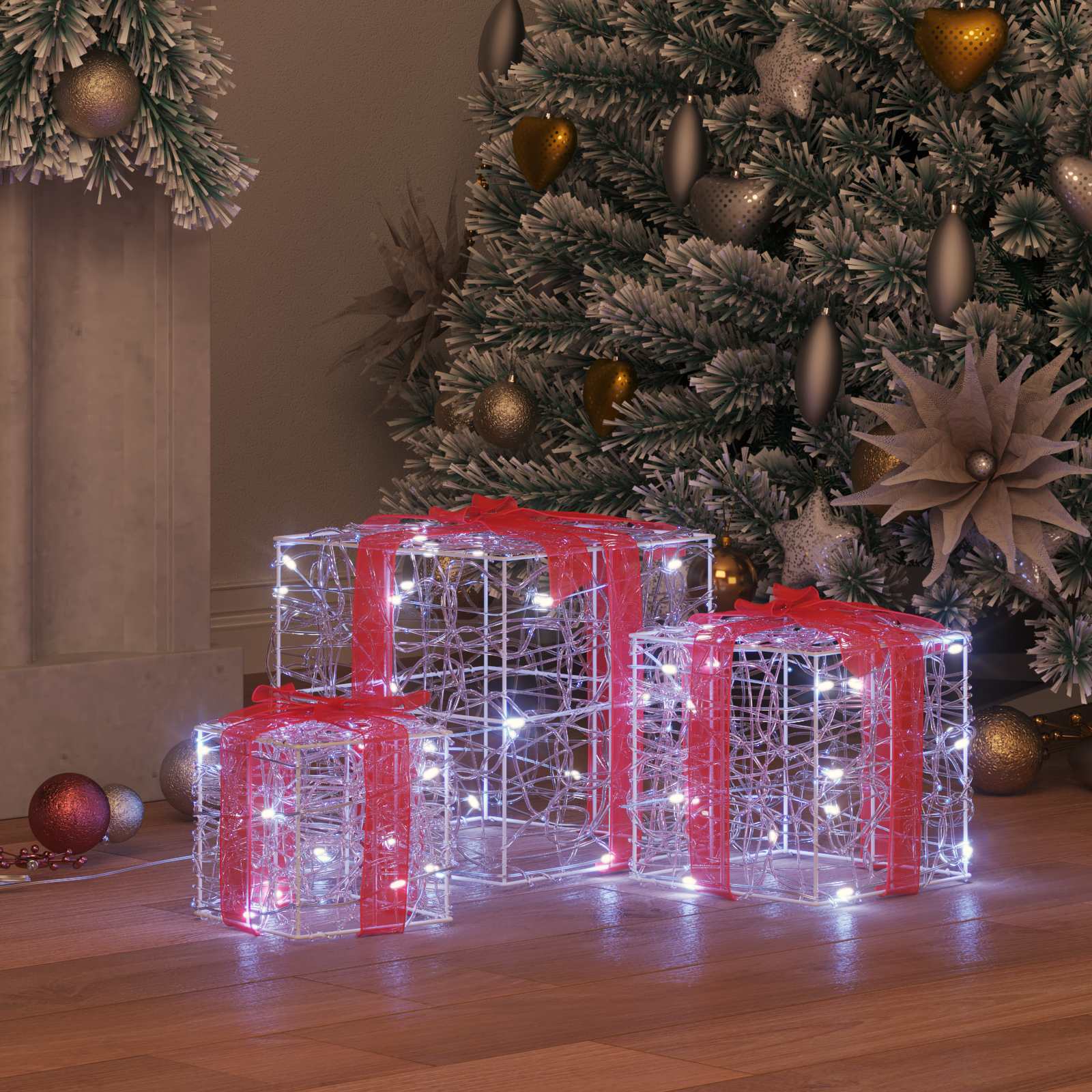 Geschenkbox mit 60 LEDs 3 pcs Warmweiß 20 x 20 x 20 cm Acryl