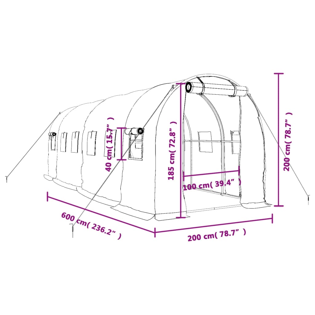 Gewächshaus mit Stahlrahmen Weiß 8 m² 4x2x2 m
