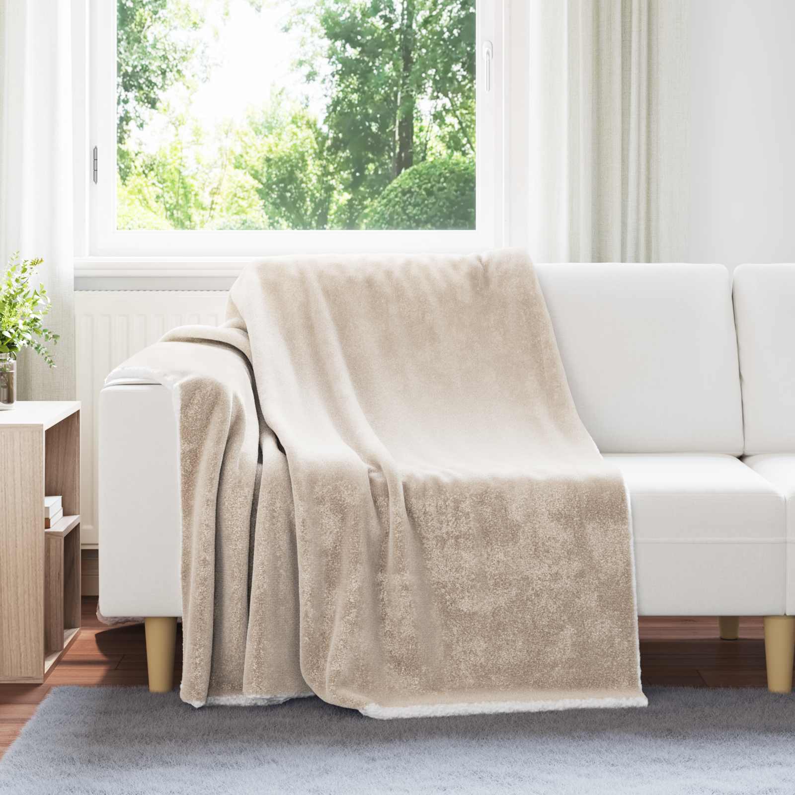 Überwurfdecke Beige 130 x 150 cm Fleece