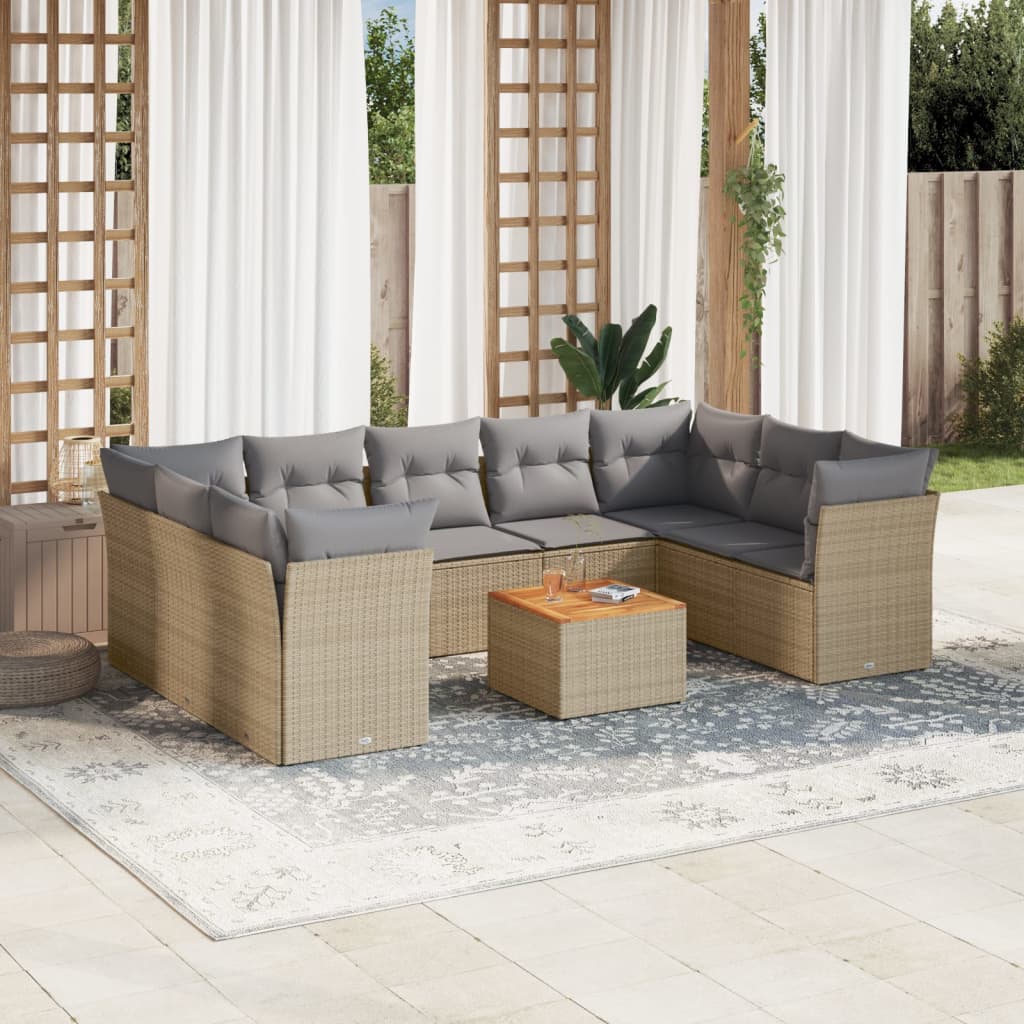 10-tlg. Garten-Sofagarnitur mit Kissen Schwarz Poly Rattan