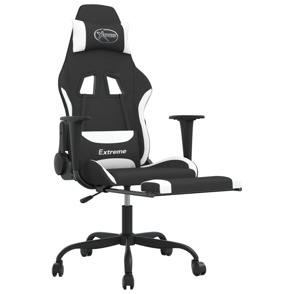 Gaming-Stuhl mit Massagefunktion Schwarz und Creme Stoff