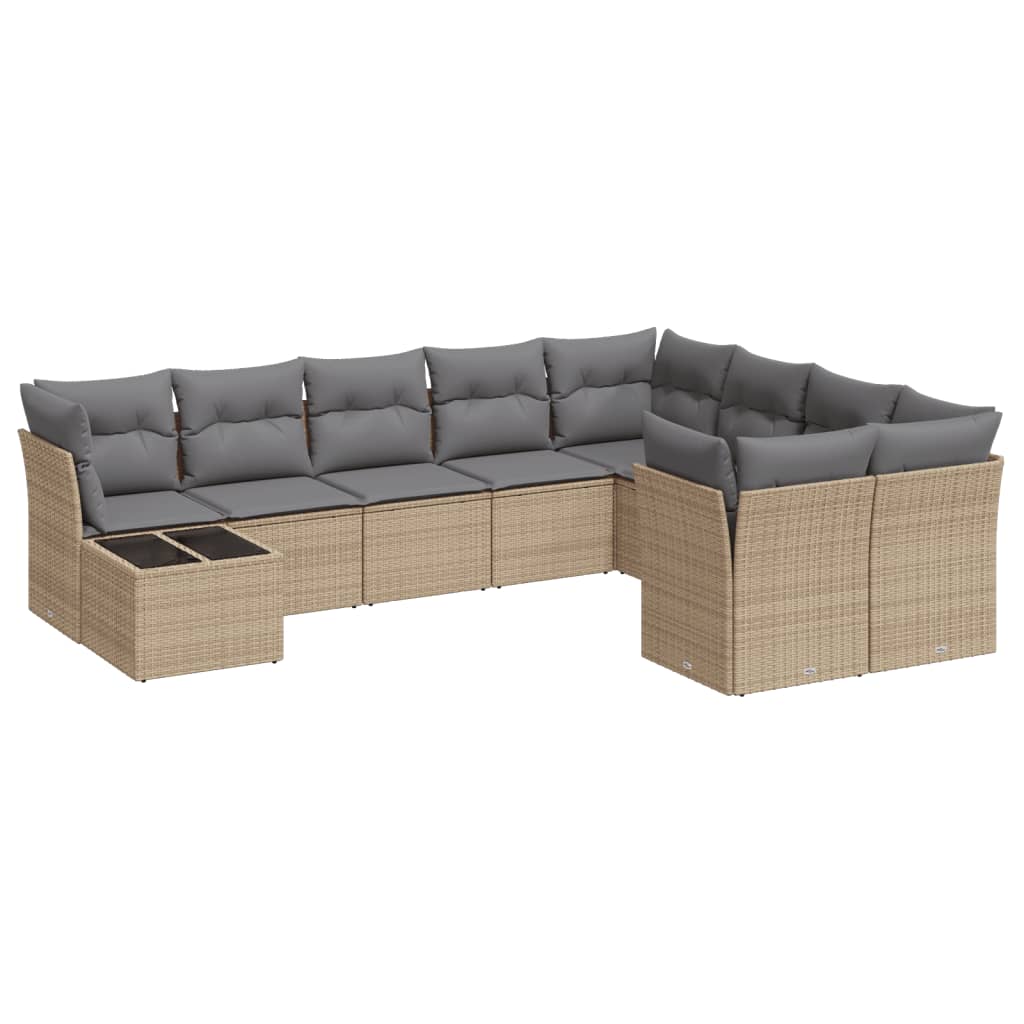 10-tlg. Garten-Sofagarnitur mit Kissen Schwarz Poly Rattan