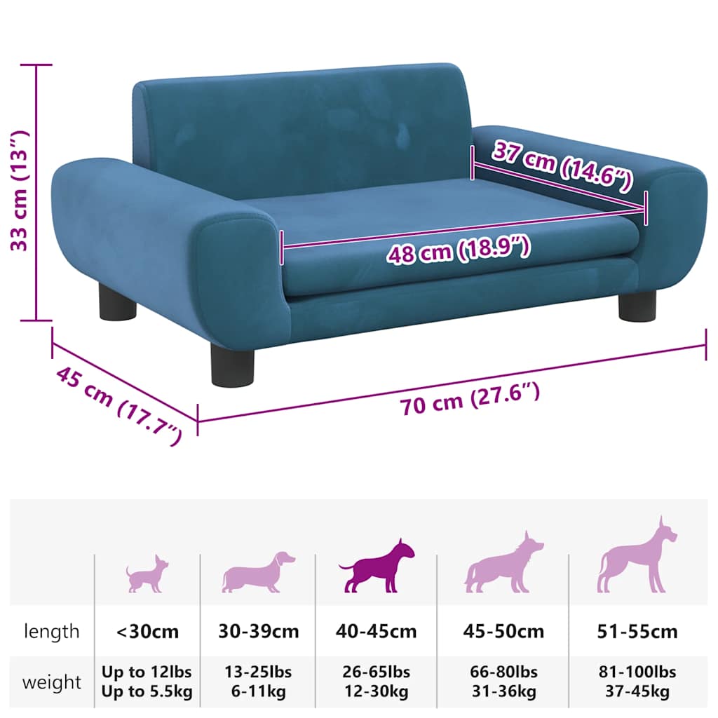 Hundebett Blau 100x54x33 cm Samt
