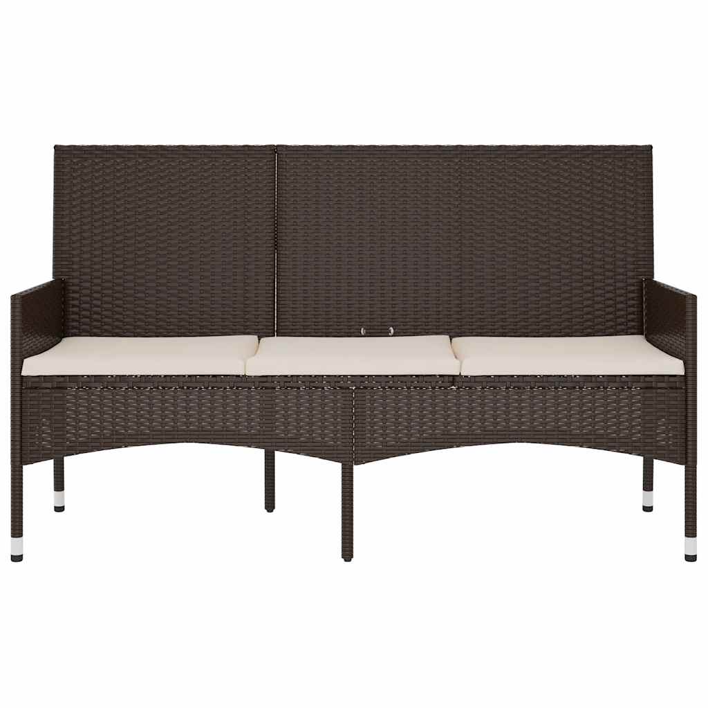 Gartenbank 3-Sitzer mit Kissen Schwarz Poly Rattan