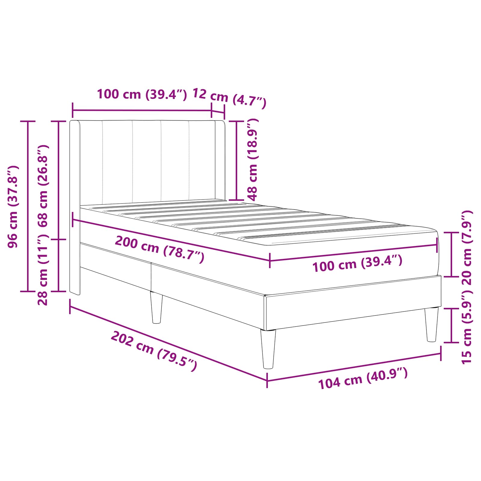 Bettgestell mit Matratze mit Kopfteil Hellgrau 80 x 200 cm Samt