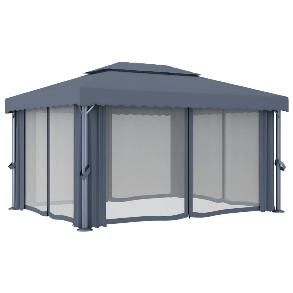 Pavillon mit Vorhängen & LED-Lichterkette 3x3 m Cremeweiß
